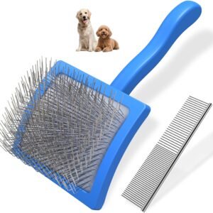 Extra Long Pin Slicker Brush for Dogs with Detangling Comb for Thick or Curly Coats