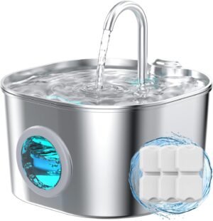 Stainless Steel Pet Water Fountain with Filters for Cats and Dogs