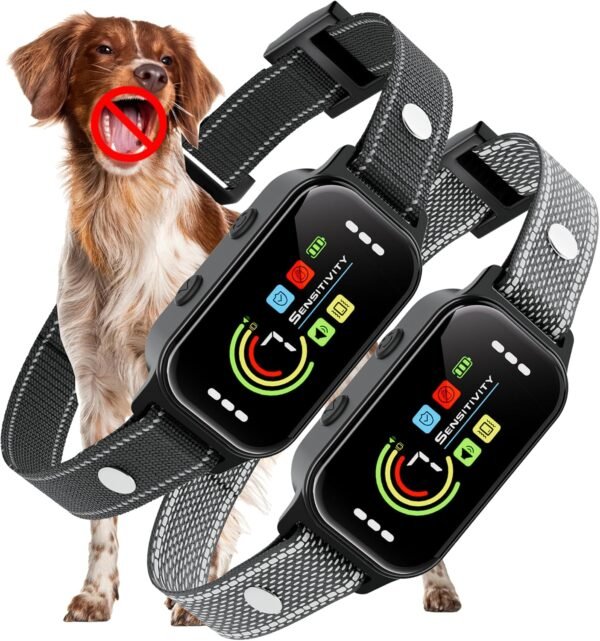 Dual Pack Smart Bark Control Dog Collars with Adjustable Sensitivity and LED Display