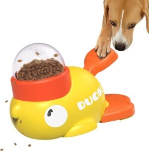 Interactive Duck-Shaped Dog Feeder Toy with Paw Press Dispenser
