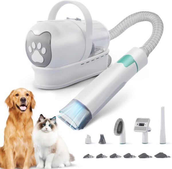 Pet Grooming Vacuum Kit with Clippers and 5 Attachments for Shedding and Trimming