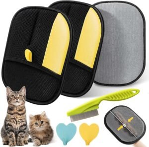 Cat Grooming Glove and Shedding Kit with Comb and Silicone Hair Removers