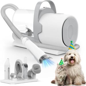 Professional Pet Grooming Vacuum Kit with 7 Attachments for Shedding and Trimming