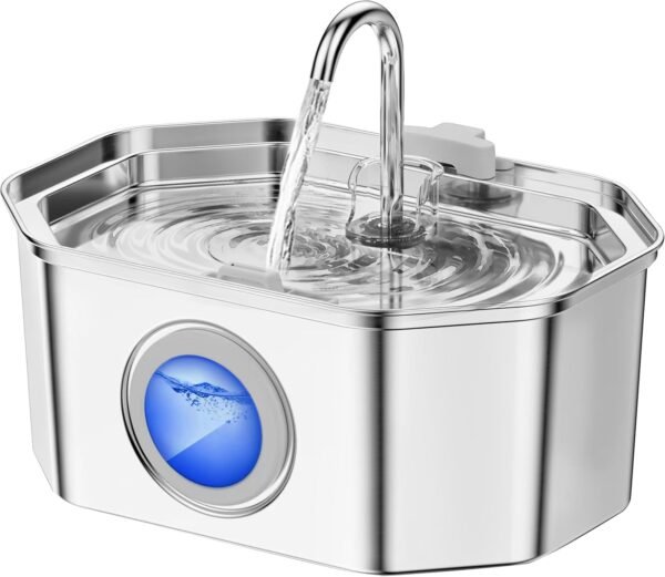 Stainless Steel Pet Water Fountain with LED Indicator and Adjustable Flow for Cats and Dogs