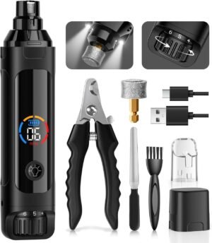 Pet Nail Grinder and Clipper Set with LED Light and 6-Speed Electric Trimmer