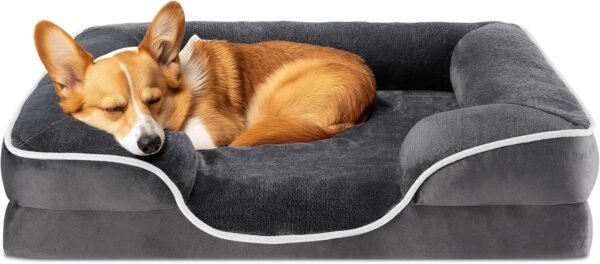 Orthopedic Memory Foam Dog Bed with Bolster Support for Medium Breeds